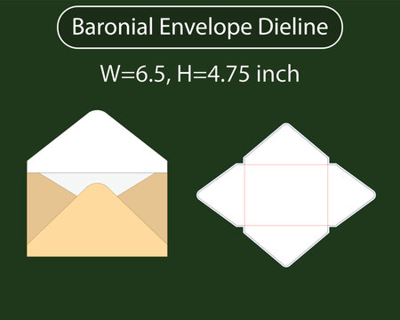 Baronial envelope W 6.5 x H 4.75 inch Dieline Template
