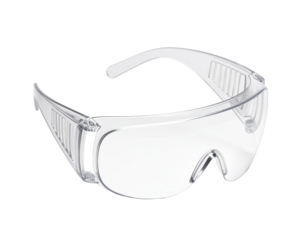 Clear plastic safety glasses on black (1)