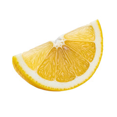 A juicy, bright yellow slice of lemon, showing its textured pulp and rind, isolated on a transparent background