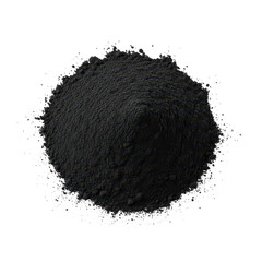 A pile of fine black charcoal powder, creating a textured mound isolated on a transparent background