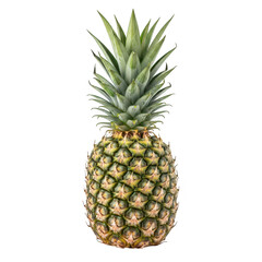 A whole pineapple with its spiky green crown, isolated on a transparent background