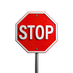 Octagon red STOP sign with white letters on a black backdrop