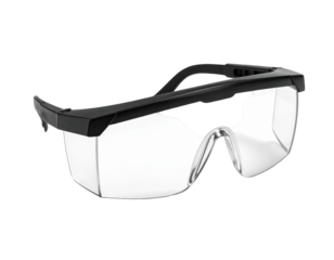 Safety glasses Black frame, clear lens, protective eyewear