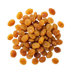 A pile of golden raisins scattered on a transparent background, perfect for baking or snacking