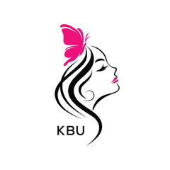 KBU Elegant Beauty Woman Logo. KBU with Butterfly Feminine Salon & Spa Branding. KBU Luxury Beauty Icon Design.
