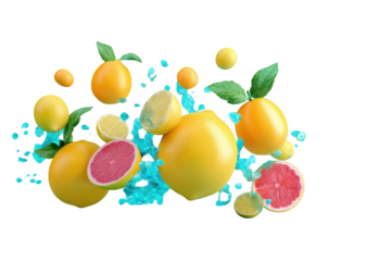 Fresh citrus fruits in vibrant splashes
