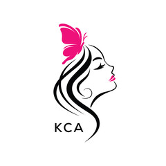 KCA Elegant Beauty Woman Logo. KCA with Butterfly Feminine Salon & Spa Branding. KCA Luxury Beauty Icon Design.
