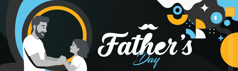 Father and Son Silhouette Design for Father’s Day Celebration on Dark Abstract Modern Background