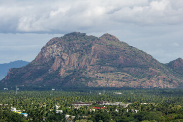 Scenic view of the mountains and the landscape along the Kanyakumari town, Tamil Nadu, India