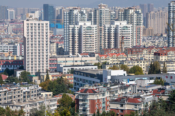 Fototapeta premium residential district in Qingdao, China from the top