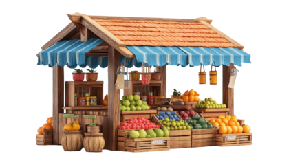 3D model of a rustic fruit stall