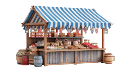 Medieval market stall with goods