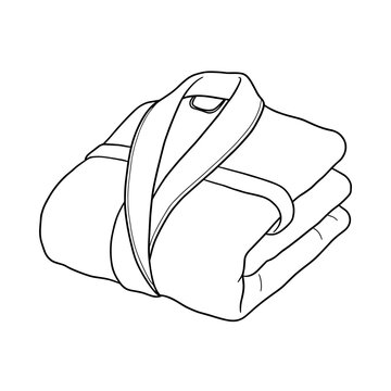 Folded spa bathrobe, minimalist vector fashion line illustration with clean black outline