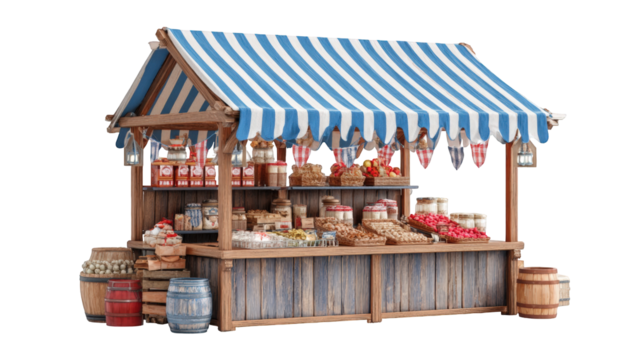 Medieval market stall with goods