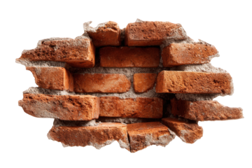 A section of a brick wall, broken away