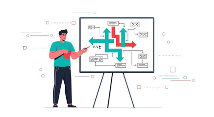 Fototapeta premium A Person Explaining Complex Data Flow Through a Digital Communication System