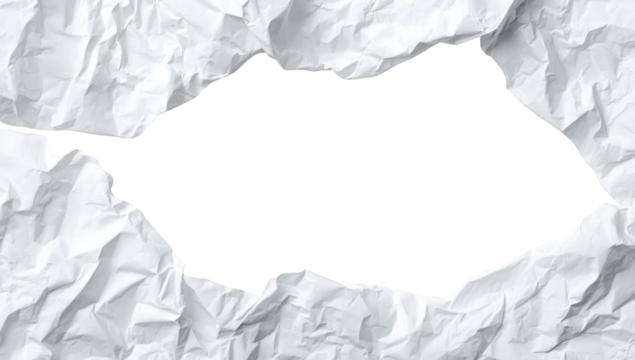 Crumpled paper with a black irregular shape cutout