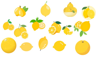 fruits and vegetables. Fresh yellow lemons whole and slices with green leaves seamless pattern. Fresh yellow lemons with mints overhead view