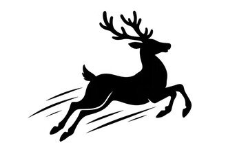 Obraz premium Black deer silhouette flying through air, representing speed, agility, and freedom, on transparent background