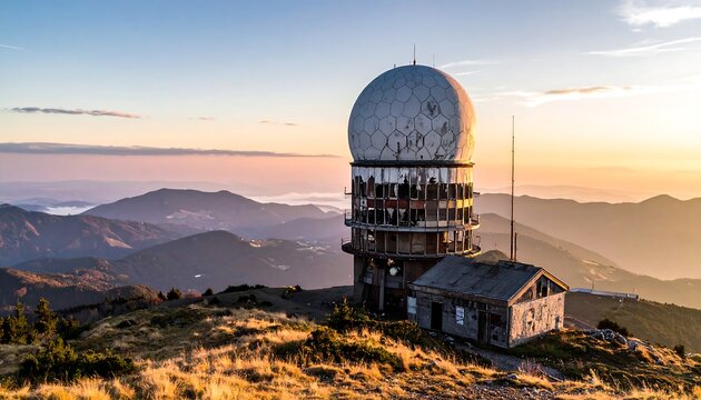 Poiana Brasov Radar Station at Sunset - A Mountain Landmark. - Powered by Adobe