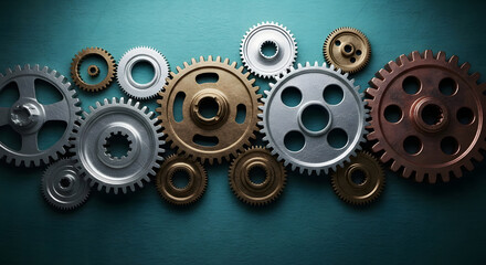 Interlocking industrial gears and cogs creating a mechanical system concept
