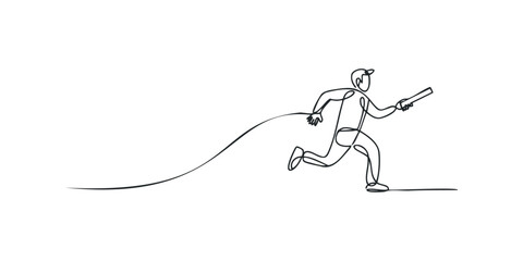 Athlete running with baton in continuous line drawing