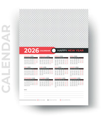 Simple and modern design  calendar 2026 template vector week start Monday.