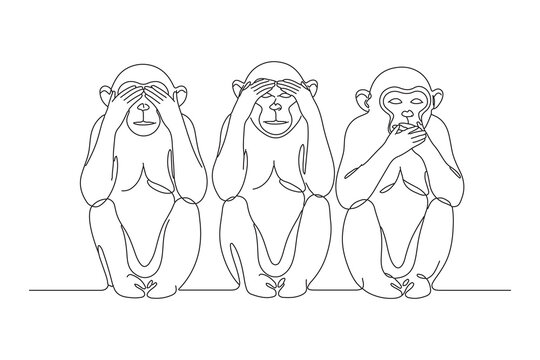line drawing of three wise monkey