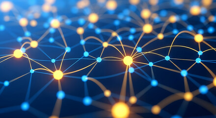 Abstract network of glowing interconnected nodes representing data connections and digital technology concept