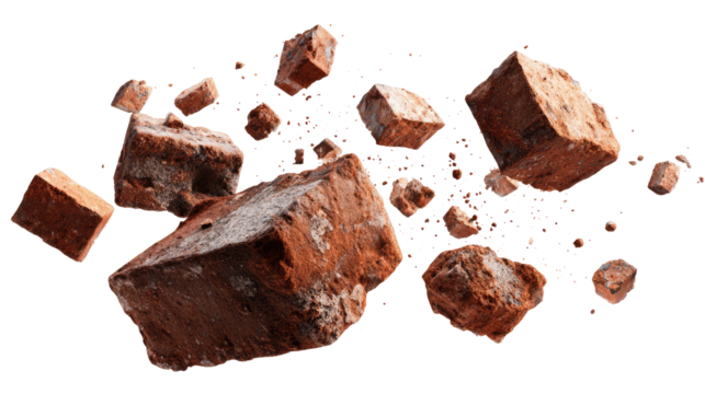 Floating Bricks and Small Pieces of Bricks isolated on transparent background Remove png, Clipping Path, pen tool
