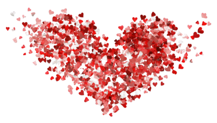 A heart-shaped cluster of small, red and white particles
