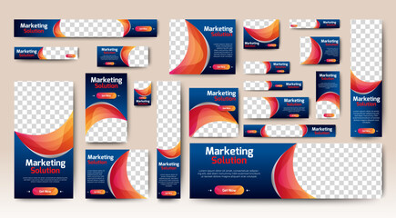 Abstract banner design web template Set, Horizontal header web banner. Modern Gradient Blue cover header background for website design, Social Media Cover ads banner, flyer, invitation card