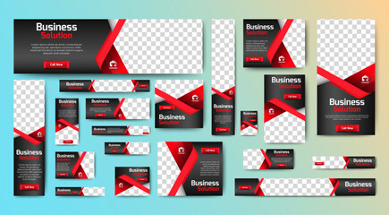 Business Advertising Banners template design with black and red background concept. vector	