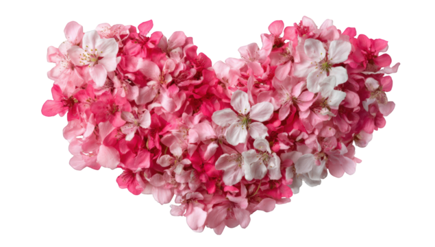 Heart-shaped arrangement of delicate pink and white flowers