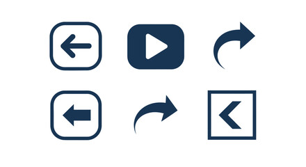 Vector illustration of set of dark blue rewind, play, and forward icons perfect for user interface design, app development, and multimedia projects