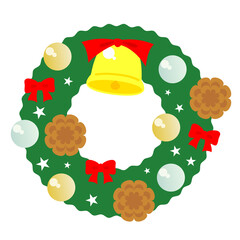 かわいいクリスマスリースのイラスト(ベルとリボン付き)