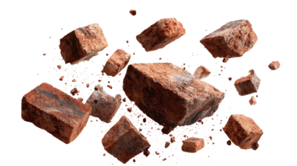 Floating Bricks and Small Pieces of Bricks isolated on transparent background Remove png, Clipping Path, pen tool