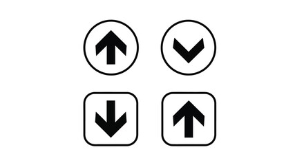 Vector illustration of set of black arrow icons in circles and squares, representing up and down directions for navigation and user interface design