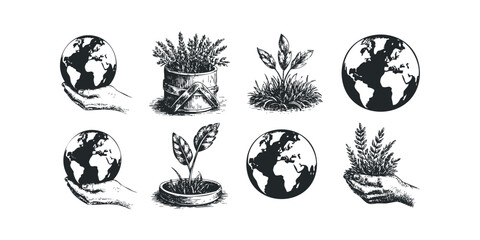 World held in hands and potted plants collection