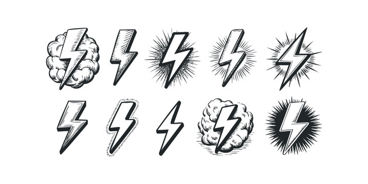 Collection of Hand Drawn Lightning Bolt Icons