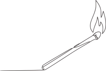 Minimalist single line drawing of a lit match with flame fire burning