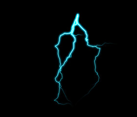 A dynamic lightning bolt strikes diagonally across a dark background, illuminating the void with...