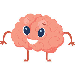 Cute Pink Cartoon Brain Character With Arms and Legs Smiling Happily With Eyes Closed and Transparent Background