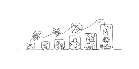 Conceptual progress chart with symbols and figures