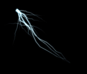 A dynamic lightning bolt strikes diagonally across a dark background, illuminating the void with electric energy.