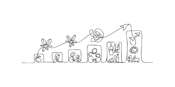 Conceptual progress chart with symbols and figures