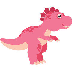Cute Pink Dinosaur Illustration With Spikes On Its Head and Back On White Background
