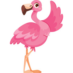 Cute Pink Flamingo Waving Its Wing in a Cartoon Style Isolated on a Transparent Background With a White Background