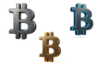 3D Bitcoin Symbols in Black Gold and Bluev