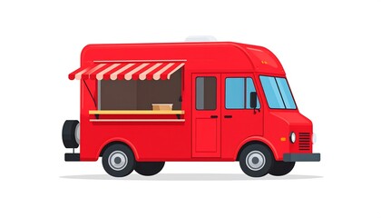 Red Food Truck Illustration - Mobile Kitchen and Street Food Concept.
